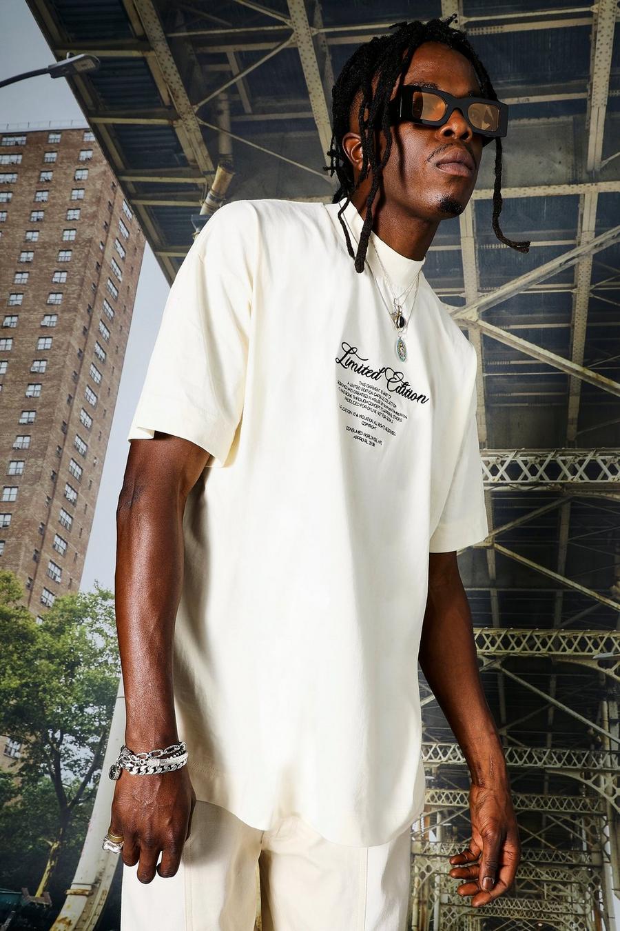 Ecru vit Oversize t-shirt med hög halsmudd image number 1