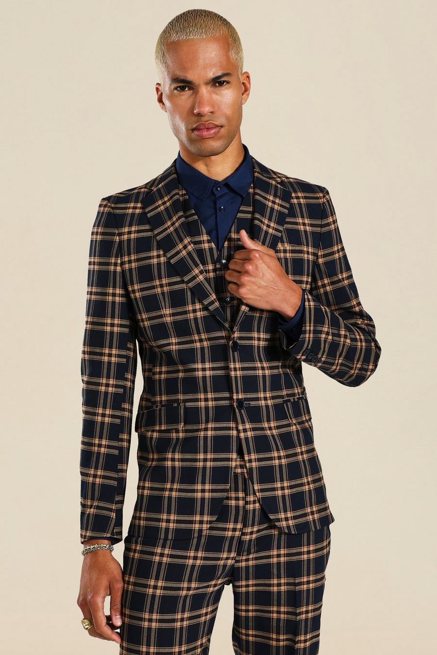 נייבי ז'קט חליפה סקיני עם רכיסה אחת image number 1