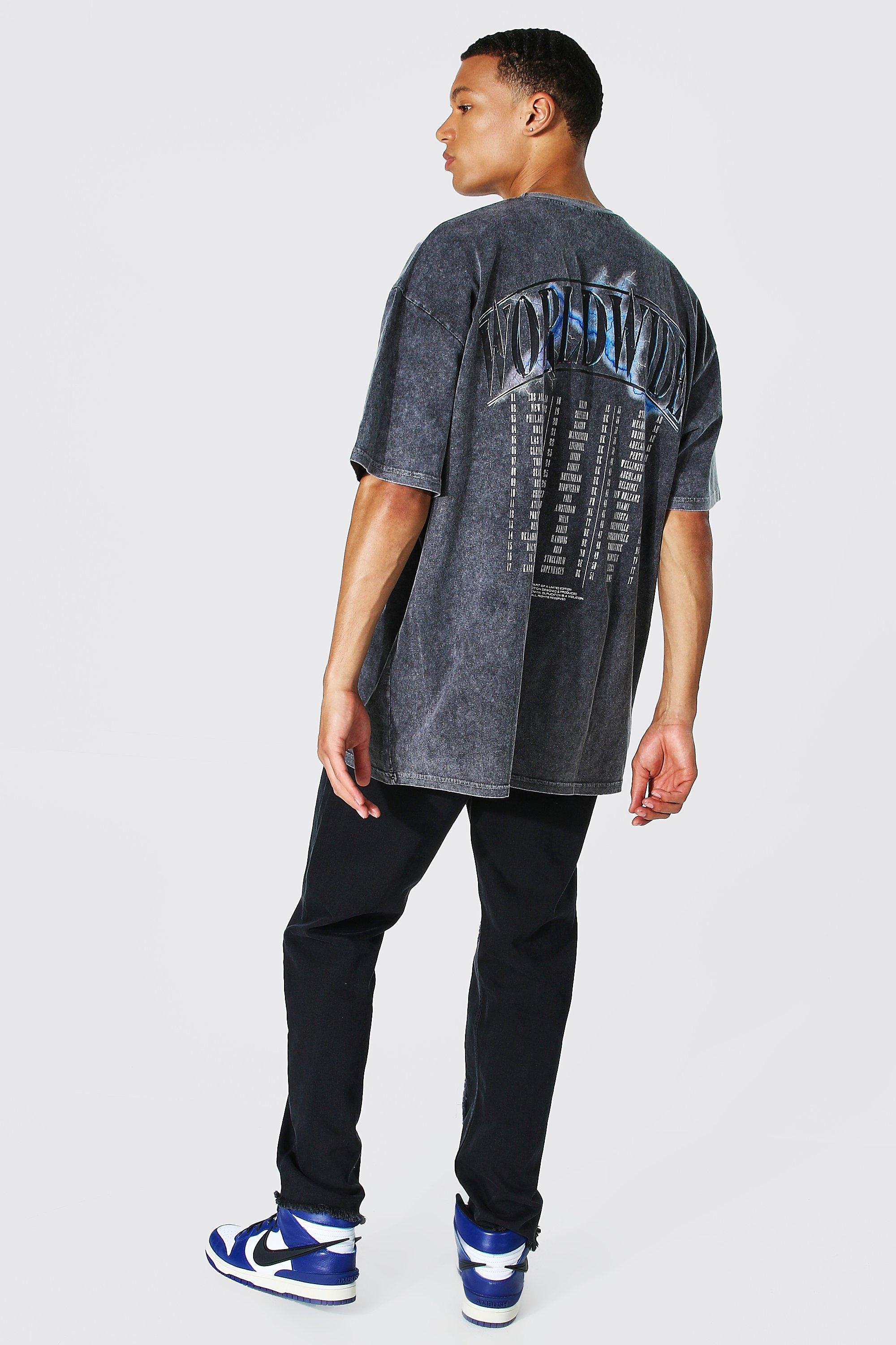 Oversized Worldwide Acid Wash Graphic T-shirt