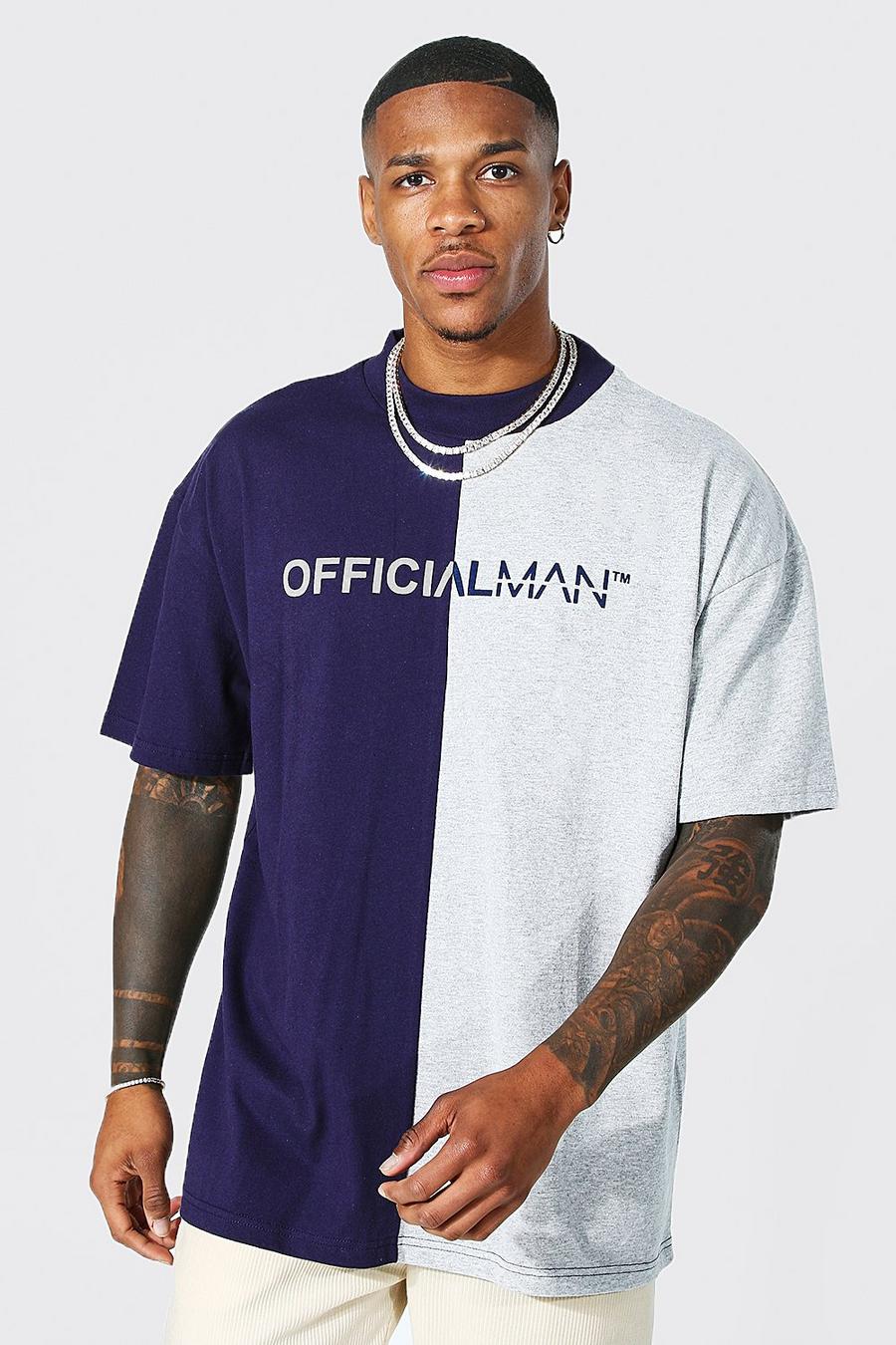 Navy MAN Official Oversize tvåfärgad t-shirt image number 1