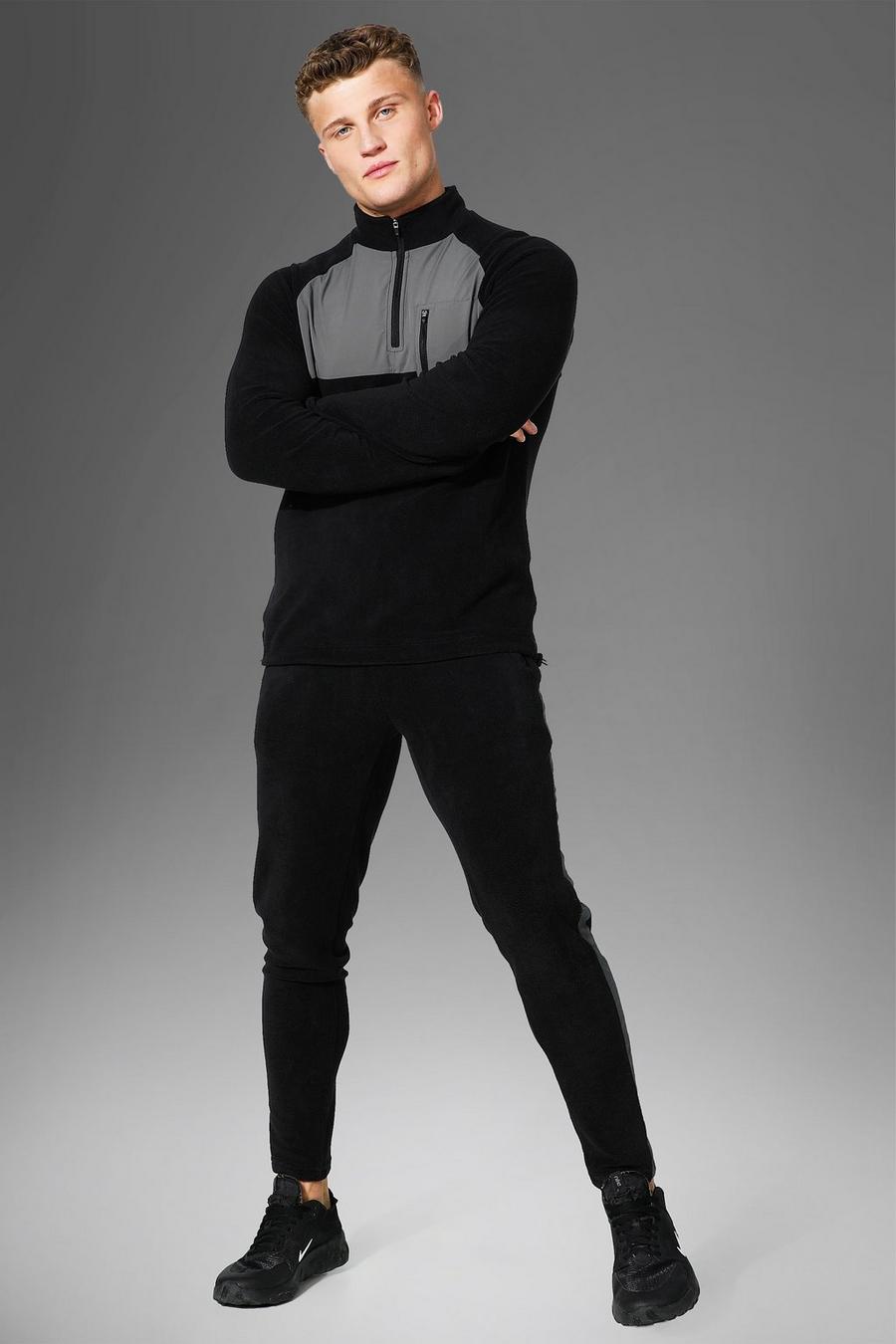 Tuta sportiva Active Gym in fleeve polare con zip corta, Black negro image number 1