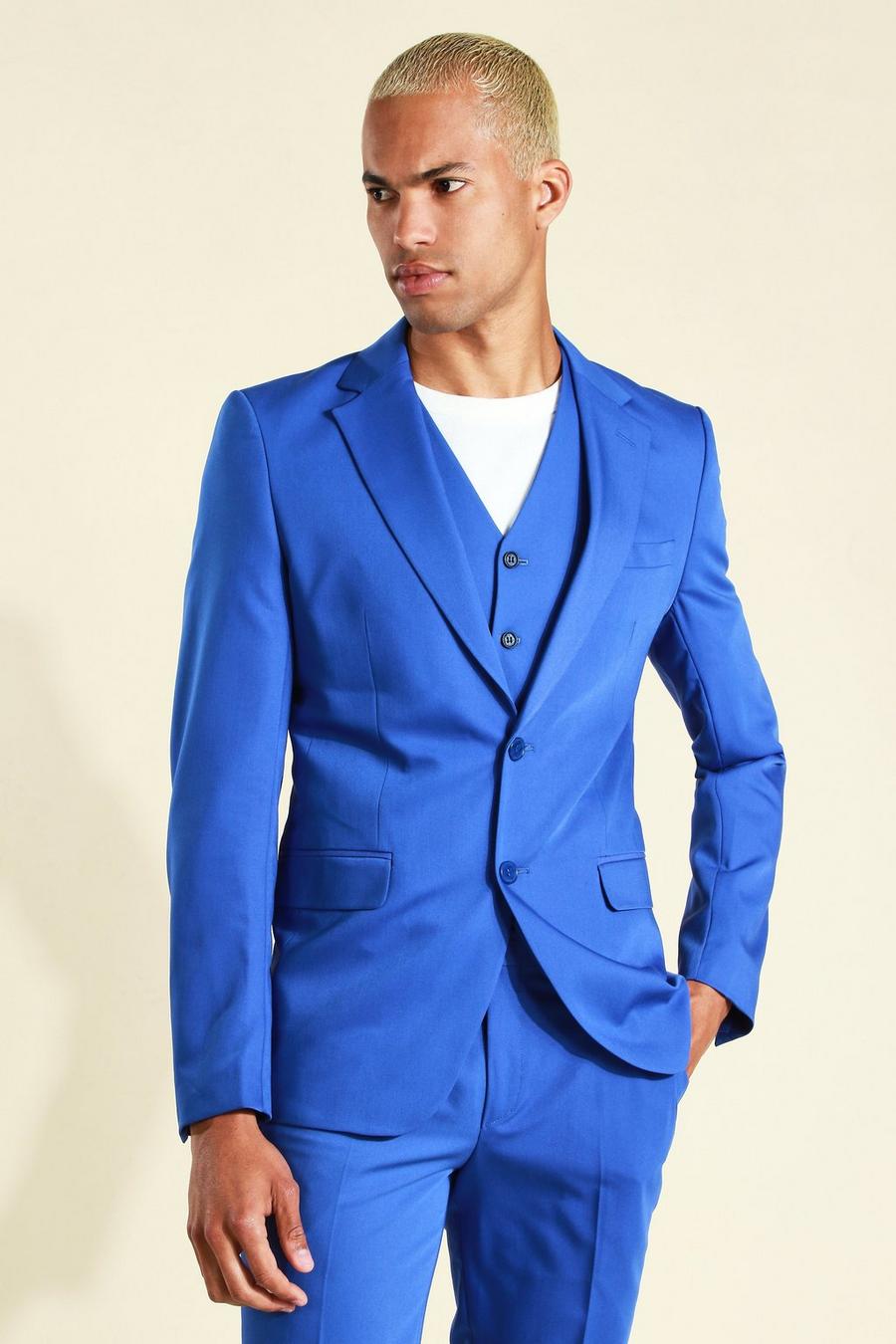 Einreihige Skinny Anzugjacke, Kobaltblau image number 1