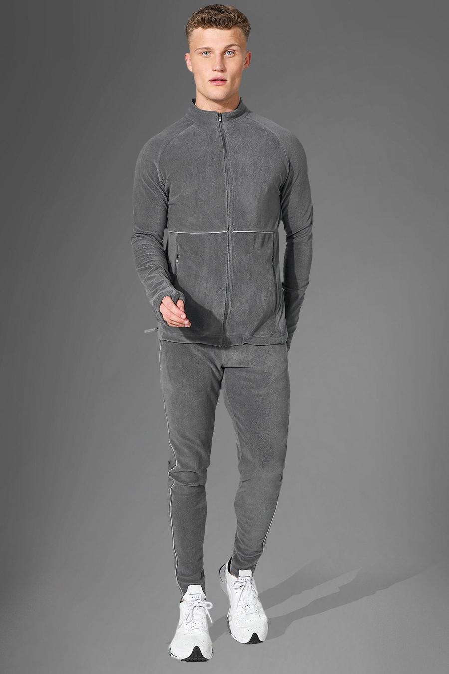 Man Active Fleece-Trainingsanzug mit Reißverschluss, Charcoal gris image number 1