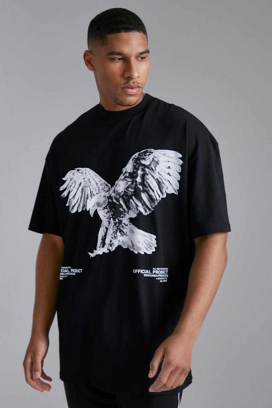 Black svart Tall - T-shirt med örn och hög halsmudd
