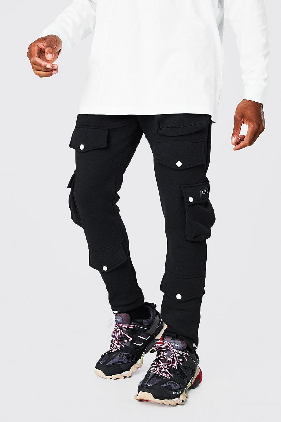 שחור מכנסי ריצה דגמ״ח עם כיסים מרובים וחפתים image number 1