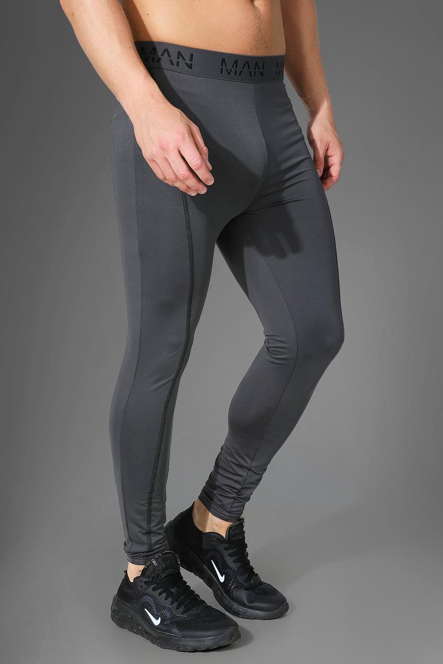 Legging Man Active Gym a compressione a contrasto, Charcoal grey image number 1