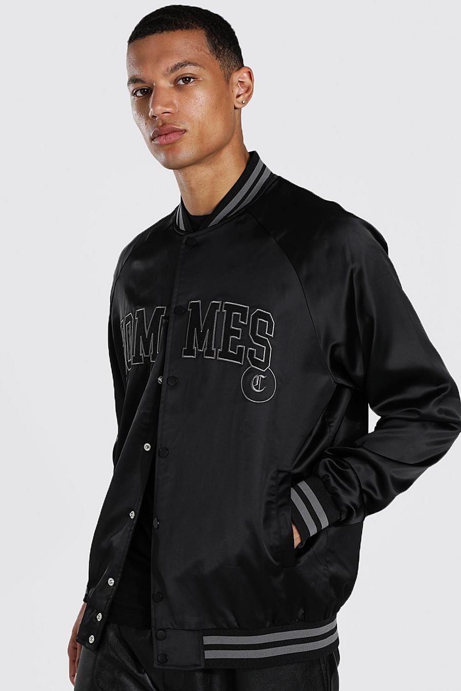 Tall - Bomber style universitaire à slogan "Hommes", Black image number 1