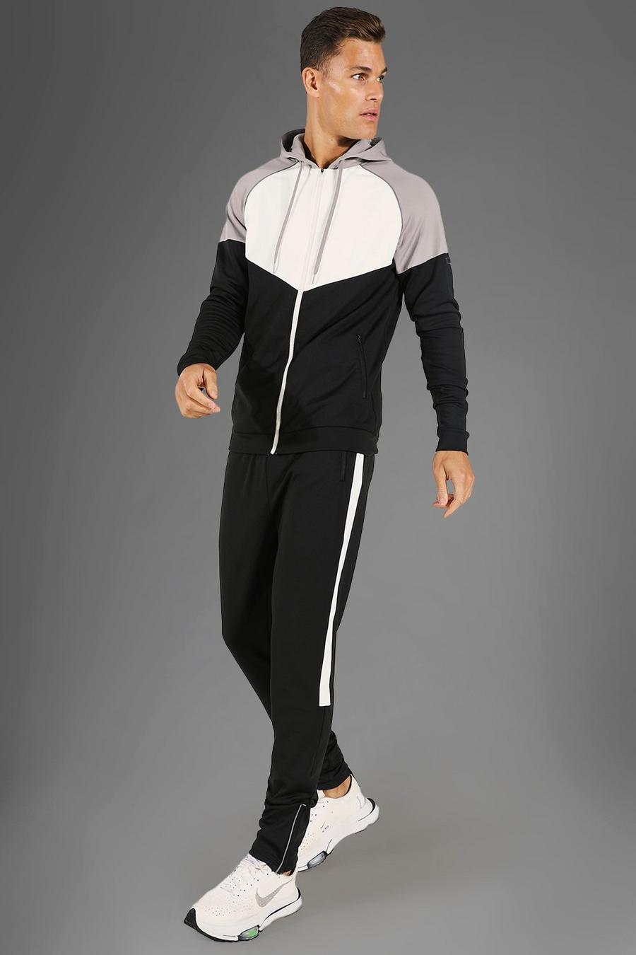 Black Tall Man Active Gym Colour Block Tracksuit image number 1