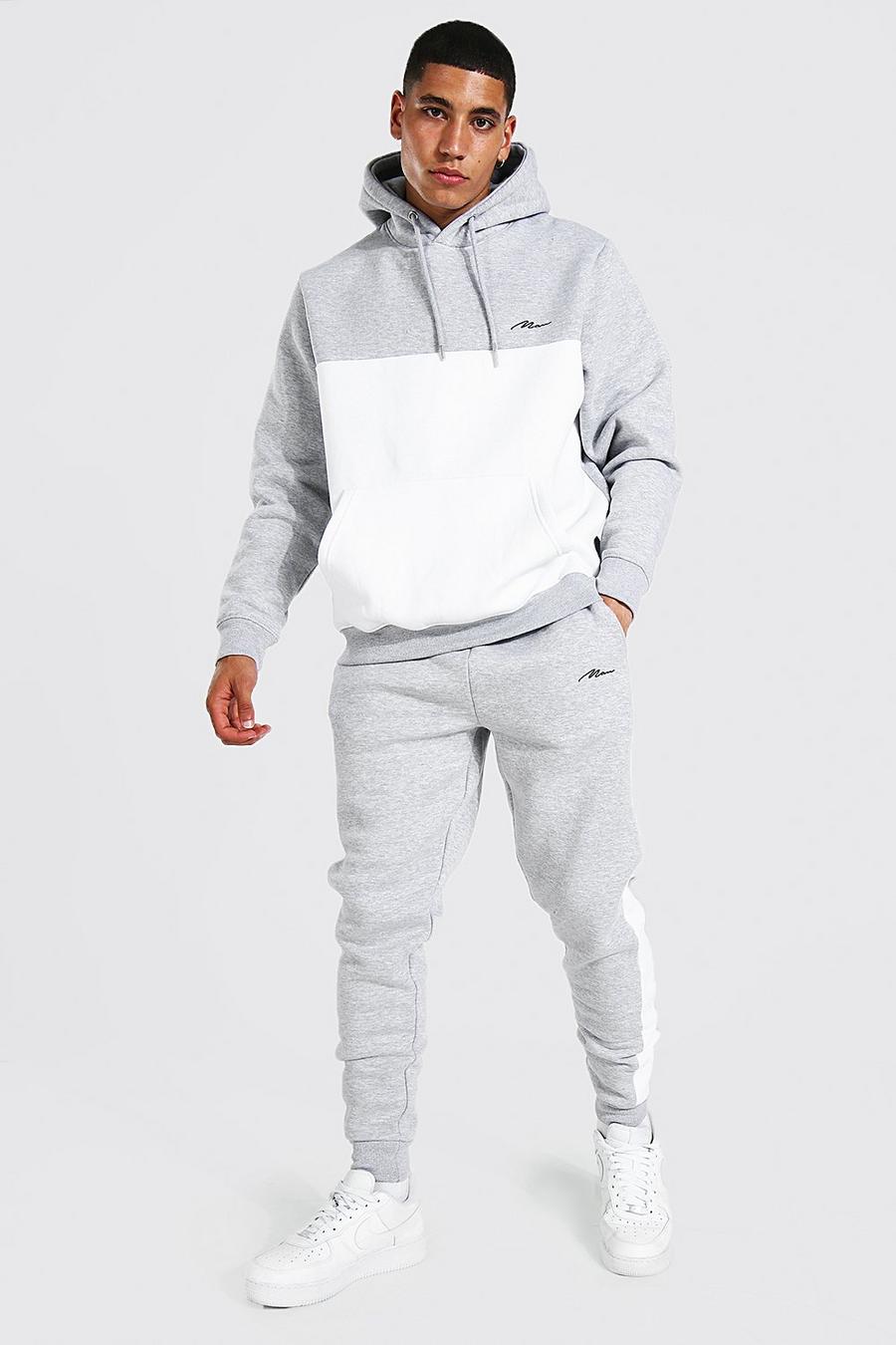 Grey marl grå Man Signature Colour Block Hooded Tracksuit image number 1