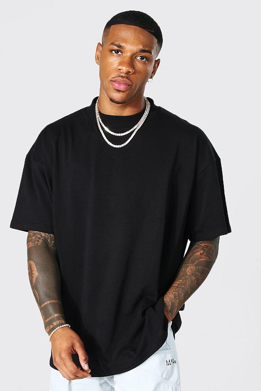 Black Oversized Extended Neck Heavyweight T-shirt image number 1