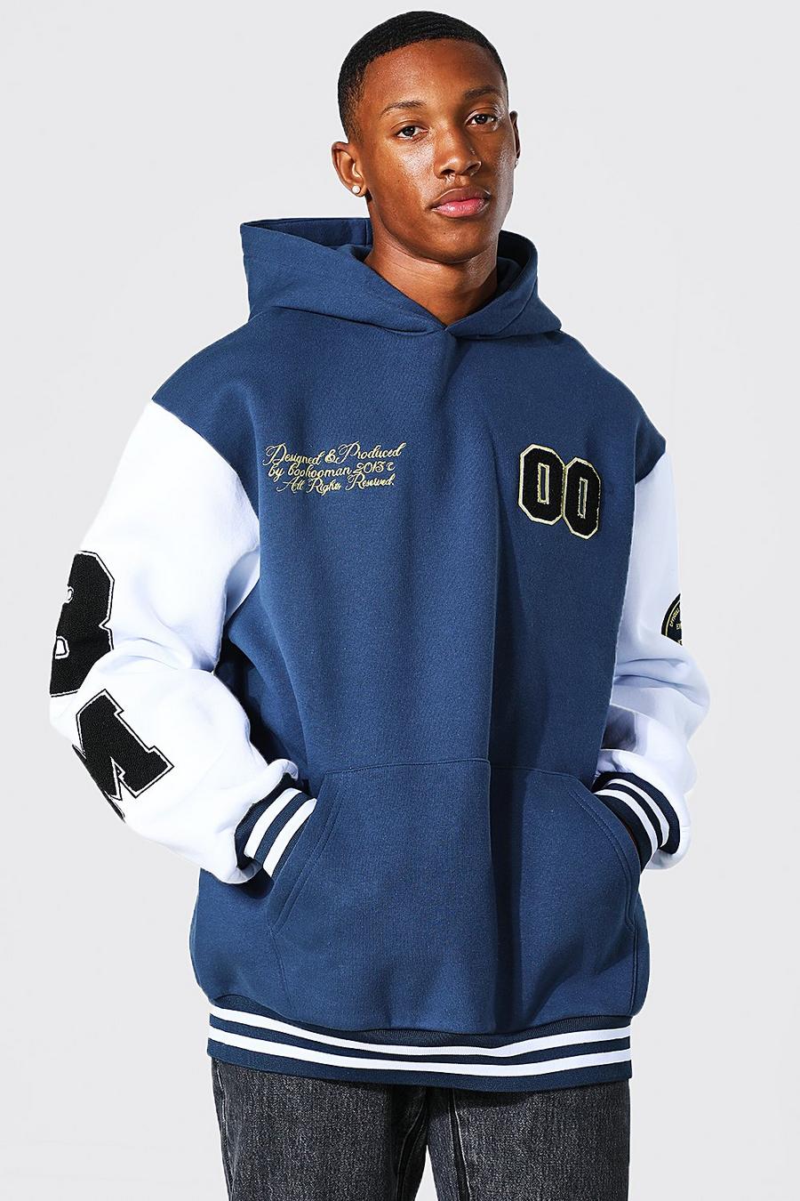 Sweat à capuche oversize style universitaire, Navy image number 1