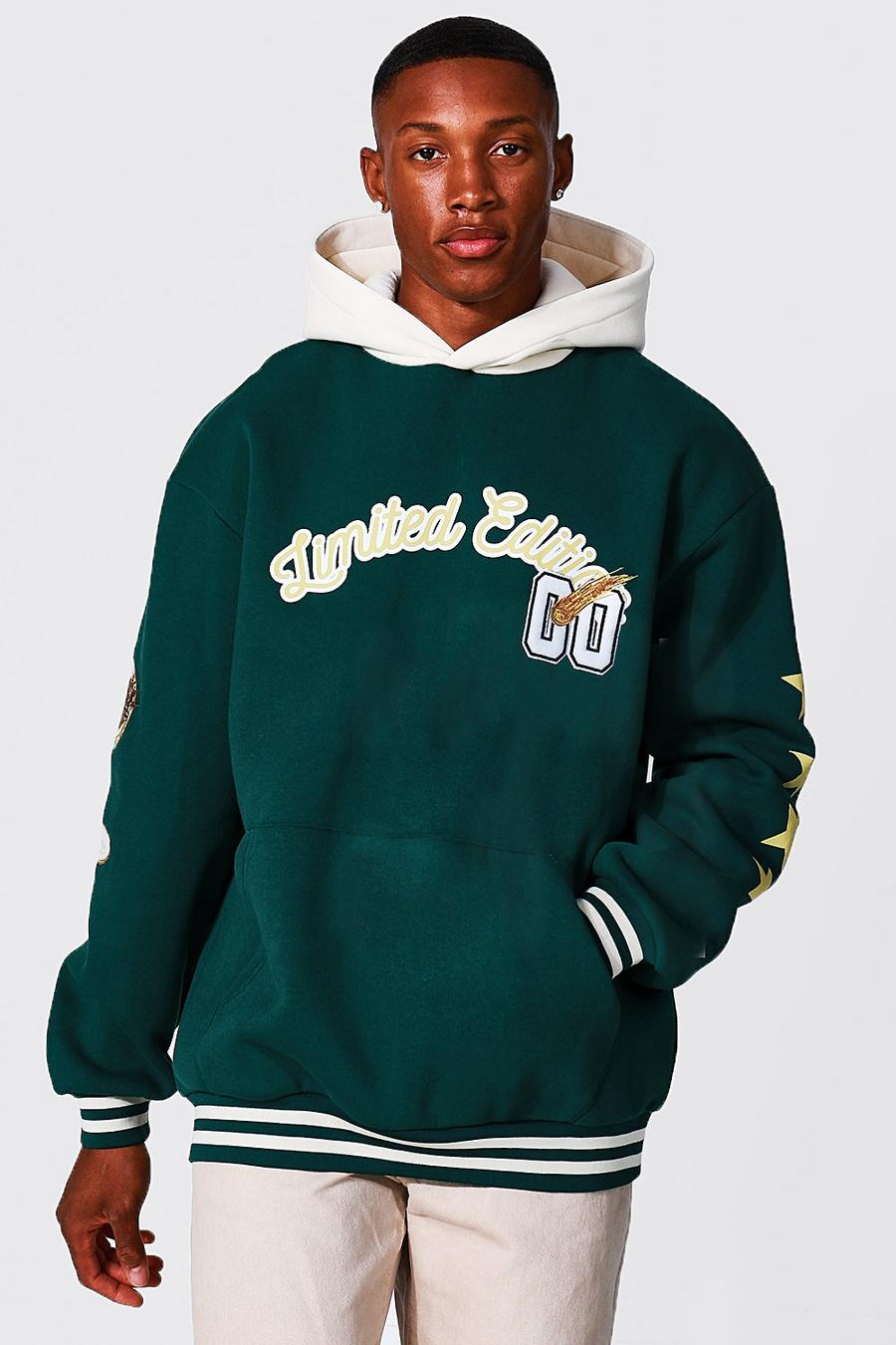 Green grön Limited Edition Oversize hoodie i varsitystil image number 1
