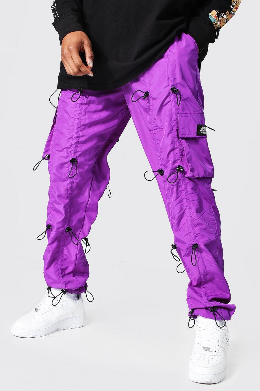 Purple lila MAN Cargobyxor med elastiska band och ledig passform image number 1