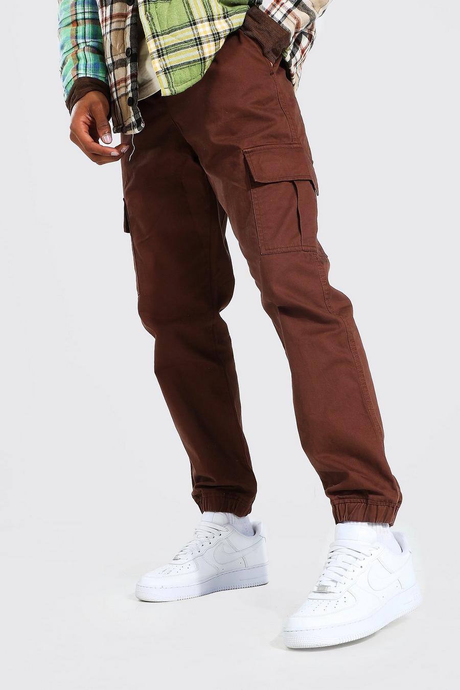 Chocolate brun Regular Fit Cargo Trousers image number 1