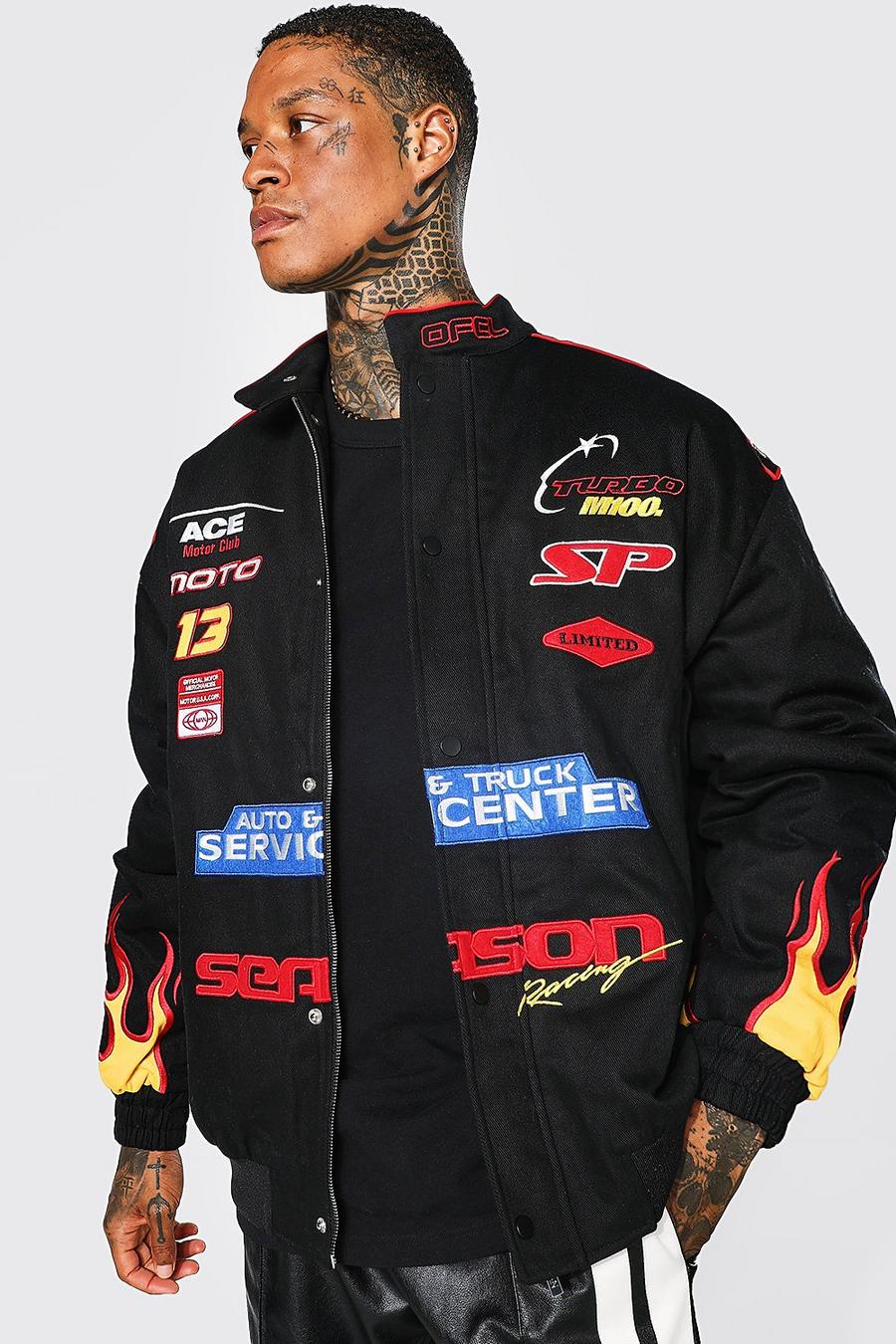 Black Twill Oversized Turbo M10q Racing Jacket image number 1