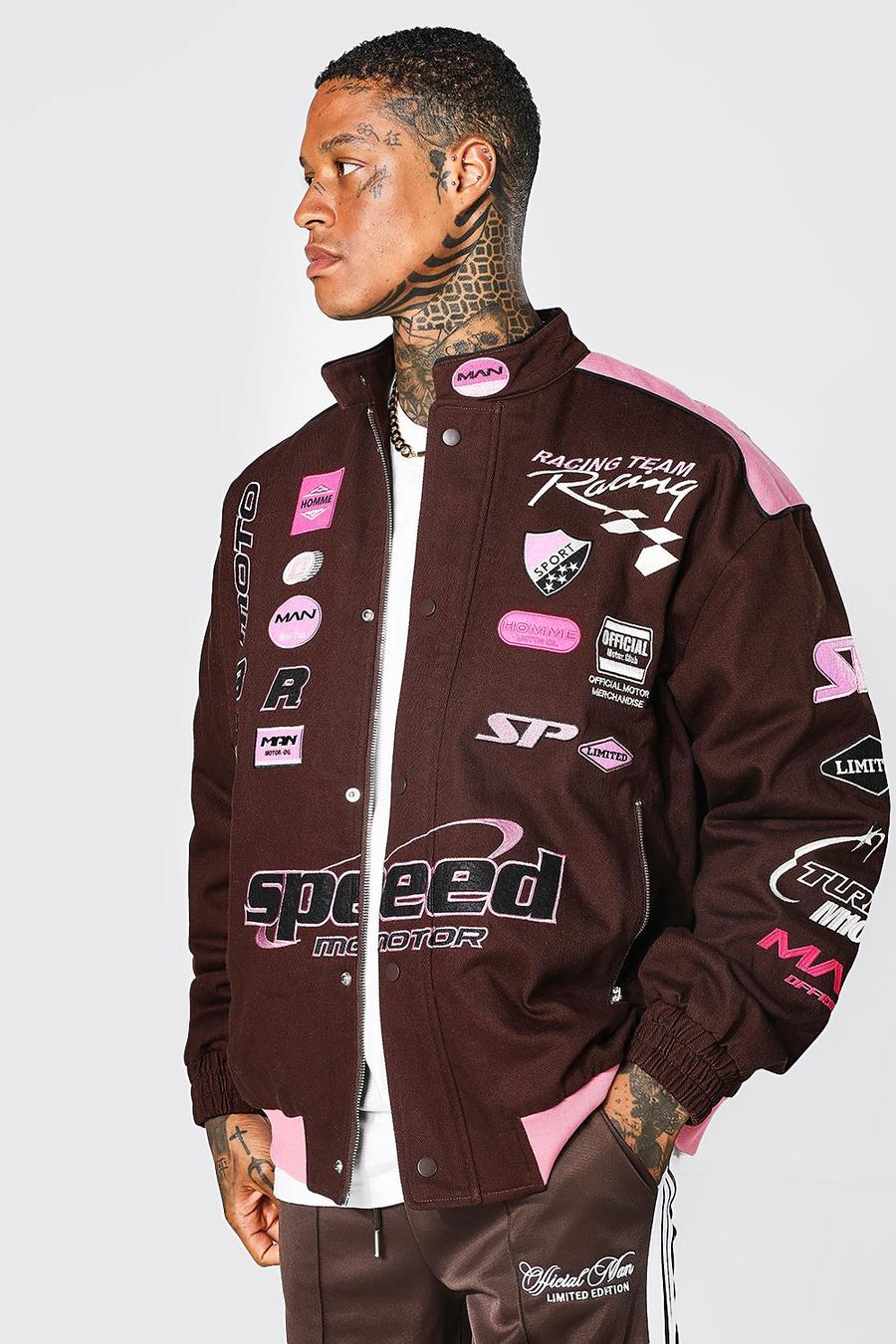 Bomber oversize style motard à écussons, Chocolate brown image number 1