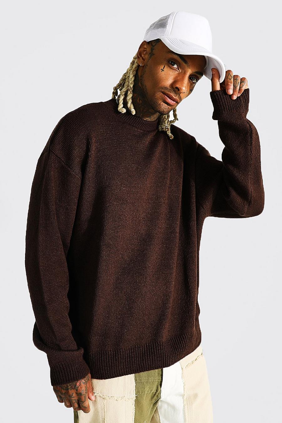 Chocolate Brushed Knit Oversized Extended Neck Sweater image number 1