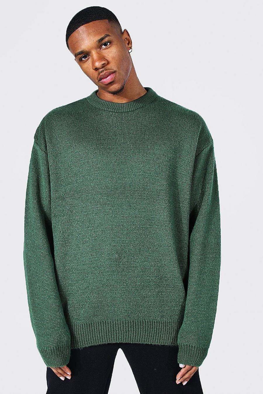 Khaki Brushed Knit Oversized Extended Neck Sweater image number 1
