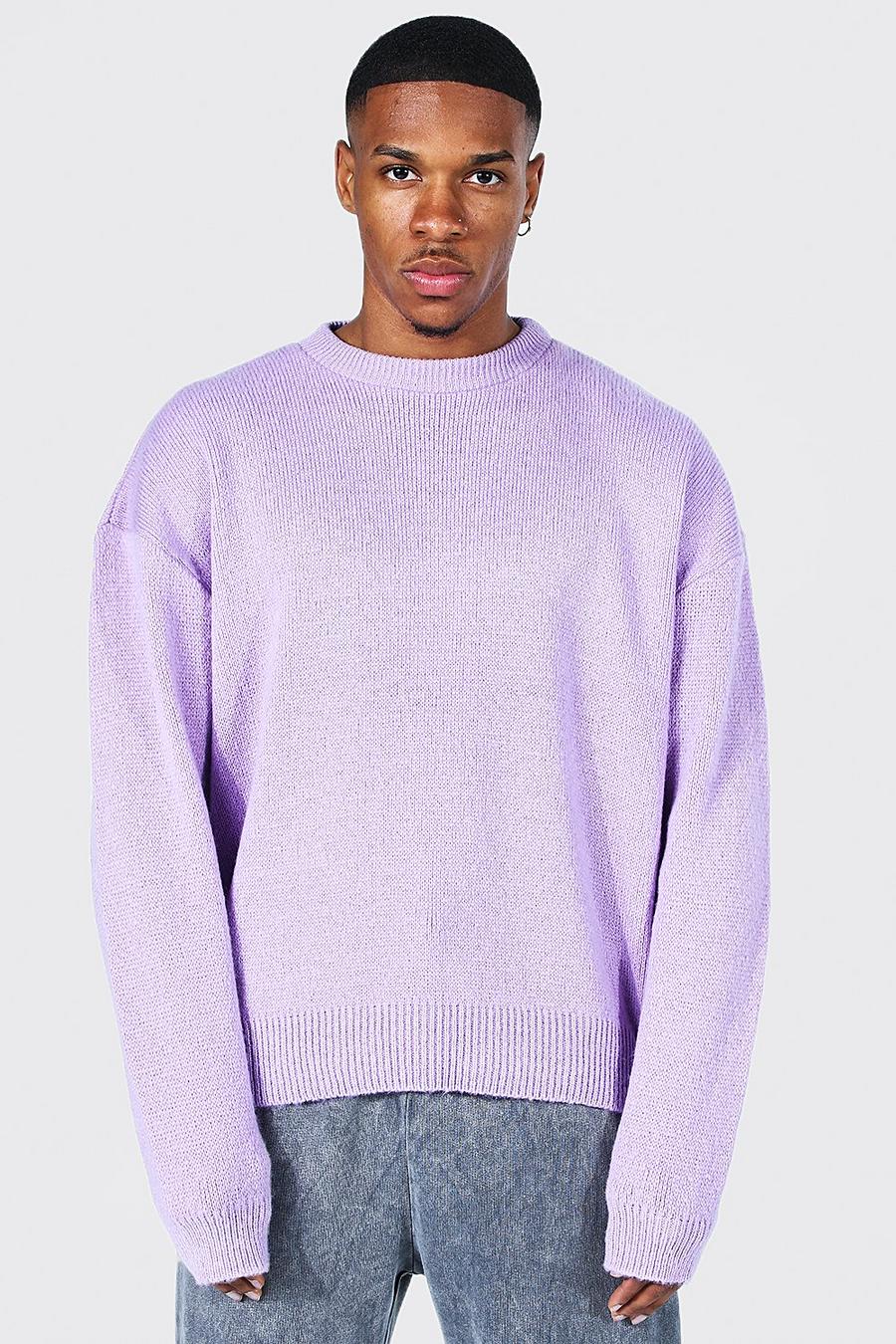 Lilac purple Brushed Knit Oversized Extended Neck Sweater image number 1