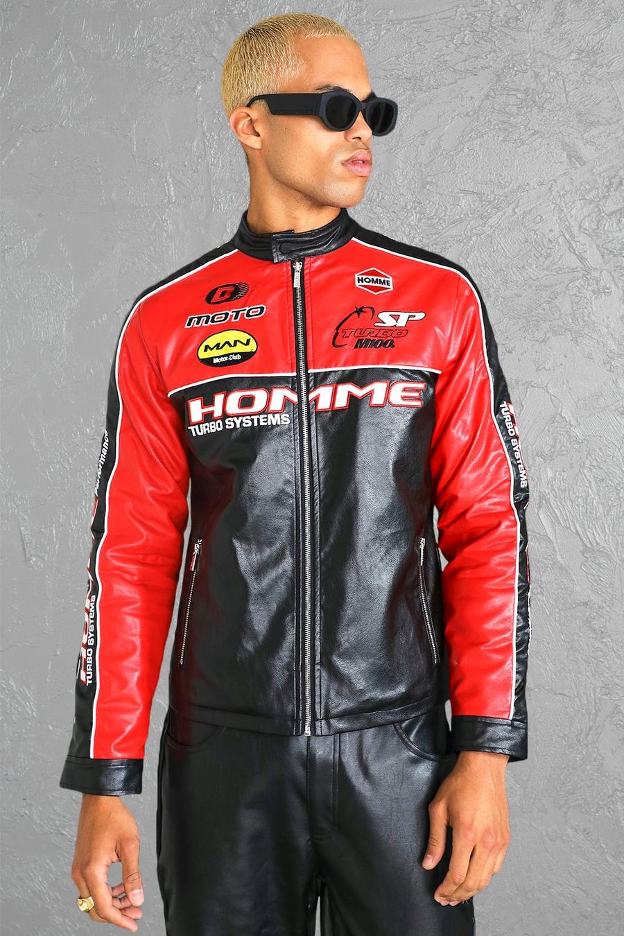Chaqueta efecto cuero deportiva Homme Moto, Black negro image number 1