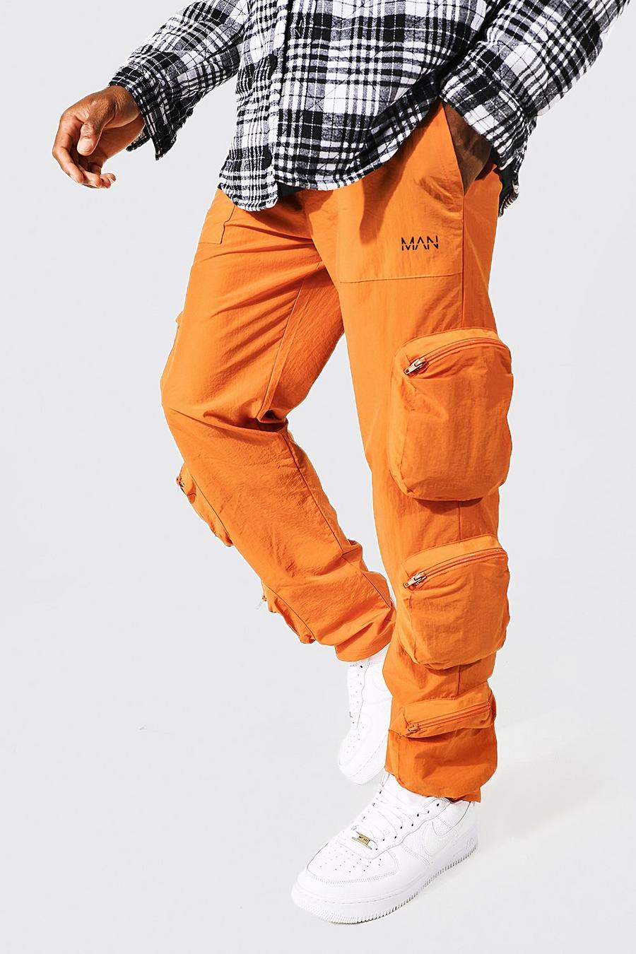 Rust Man Crinkle Shell Multipocket Cargo Trousers image number 1