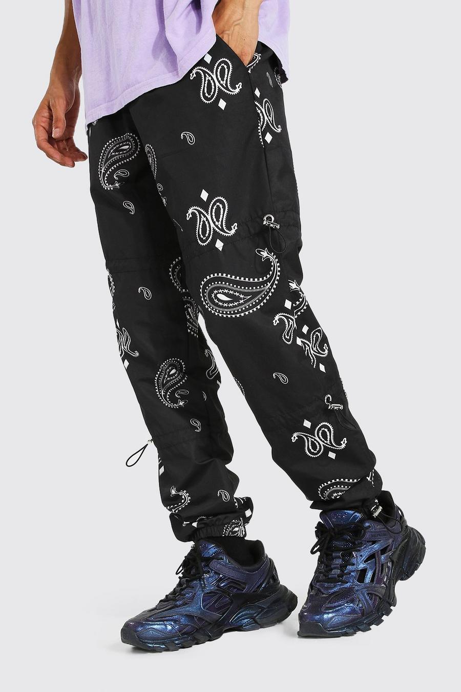 Black Toggle Shell Pants With Paisley Print image number 1
