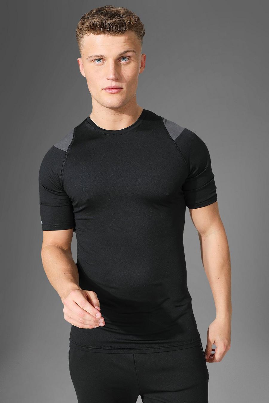 Black Man Active Gym Contrast Compression T Shirt image number 1
