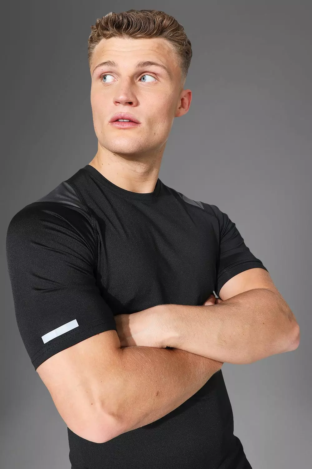 Black Man Active Gym Contrast Compression T Shirt alternative image