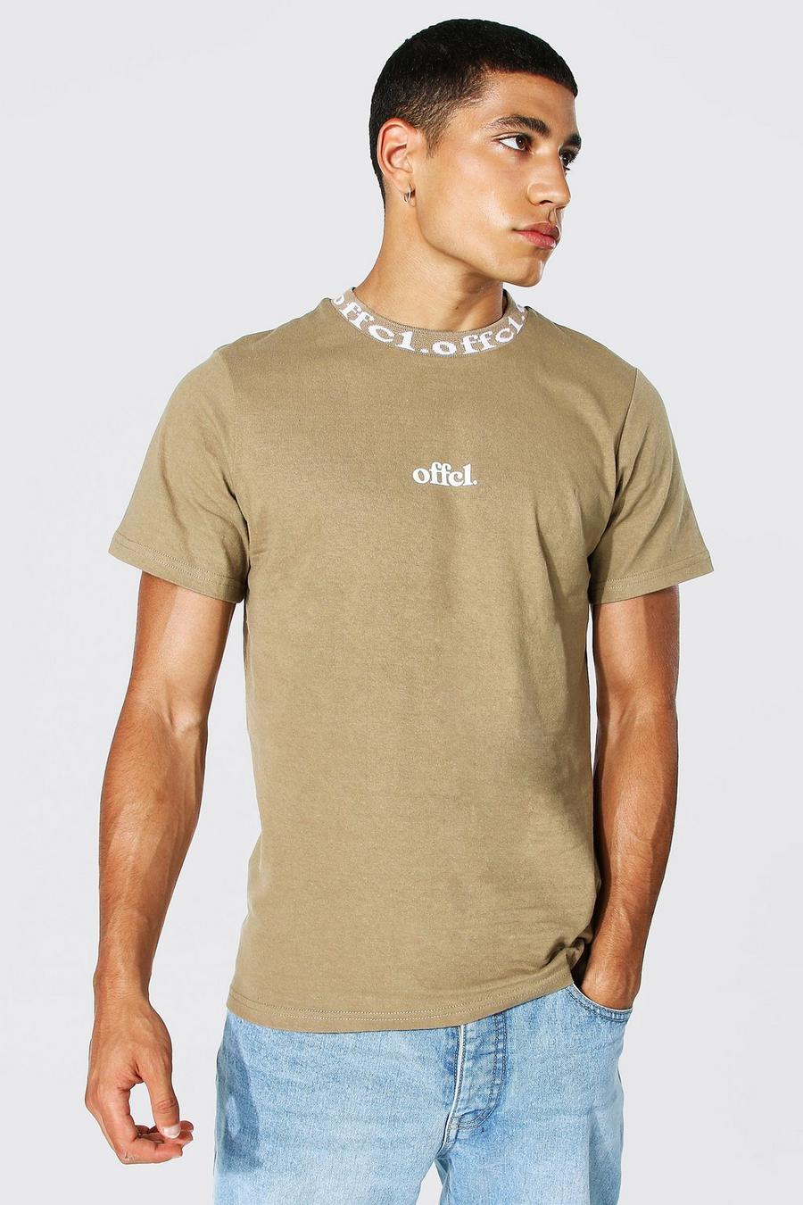 Ofcl MAN T-Shirt mit Jacquard-Ausschnitt, Kaffeebraun brown image number 1