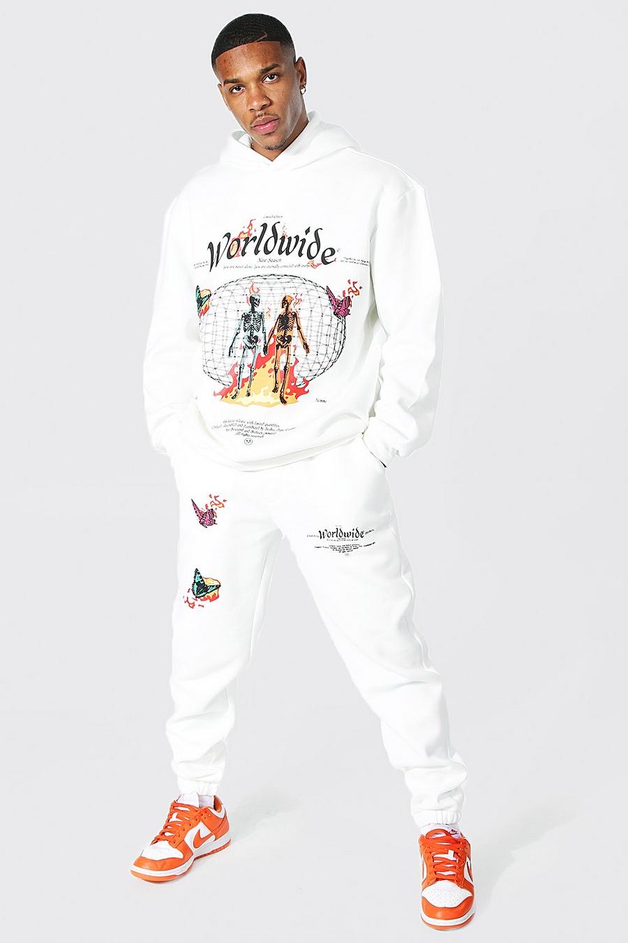 White weiß Oversized Worldwide Graphic Tracksuit image number 1
