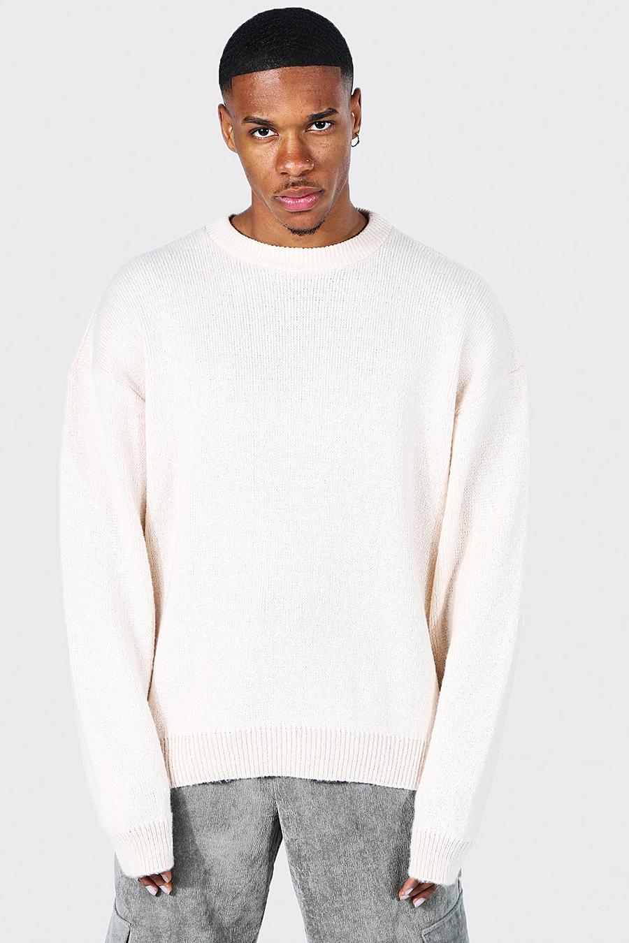 Ecru white Brushed Knit Oversized Extended Neck Sweater image number 1