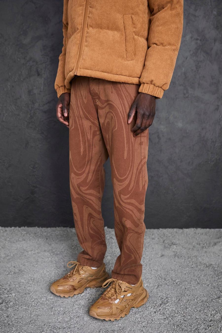 Chocolate brun Mönstrade jeans med ledig passform image number 1