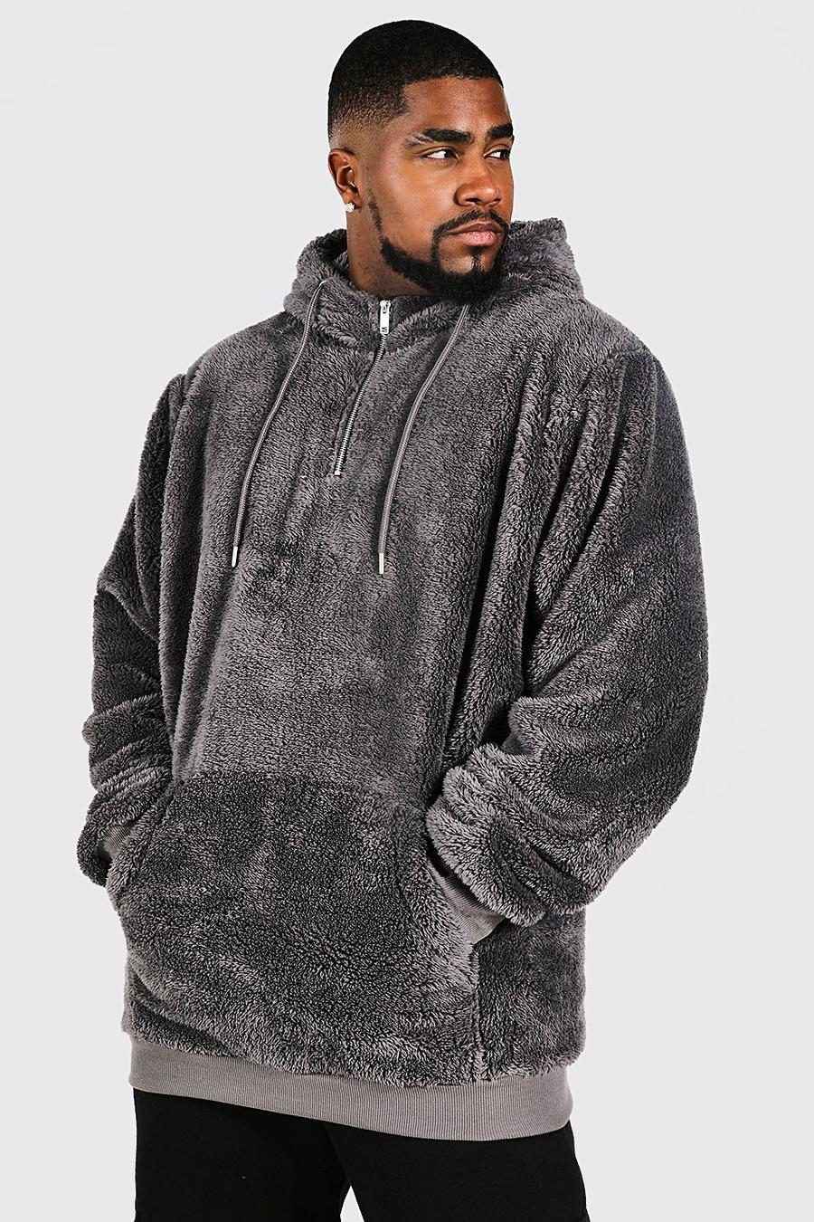 Grande taille - Sweat à capuche en polaire à col zippé, Charcoal gris image number 1
