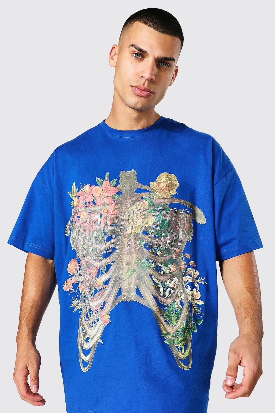 T-shirt oversize con scheletro, Blue azzurro image number 1