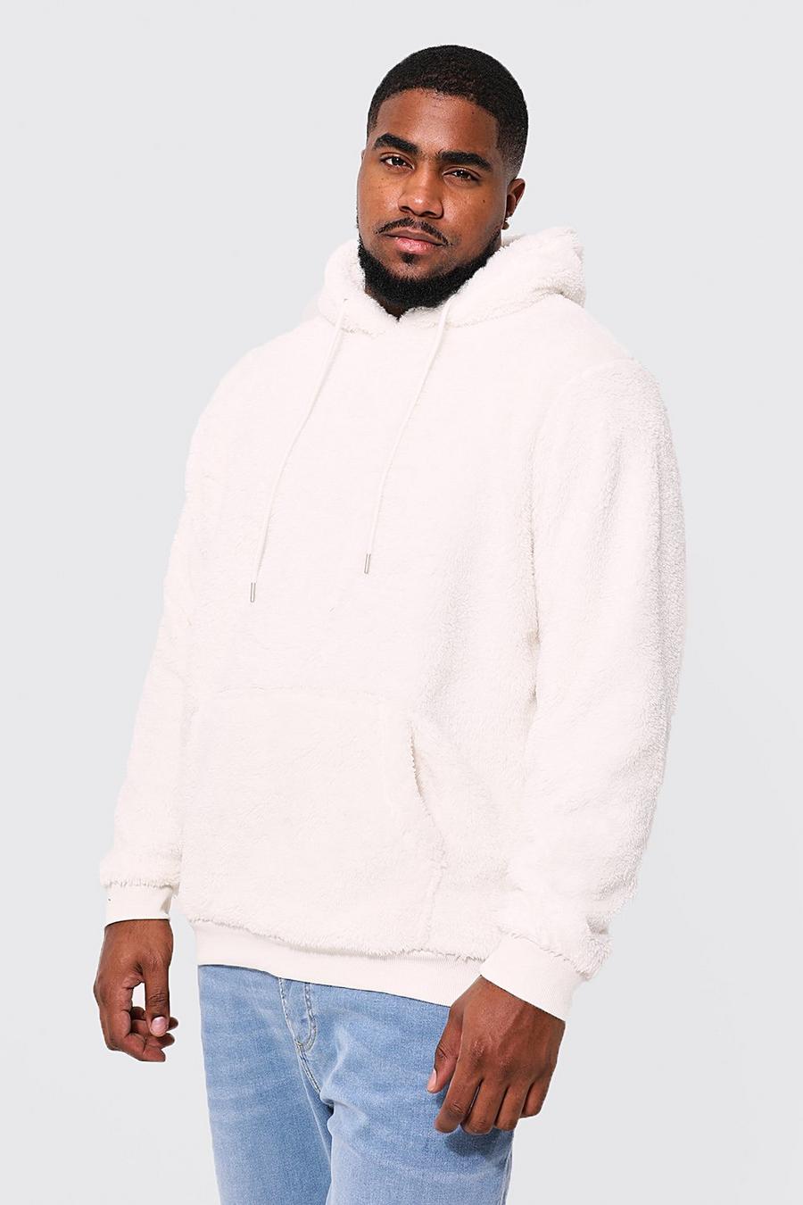 Ecru white Plus Borg Over The Head Hoodie image number 1
