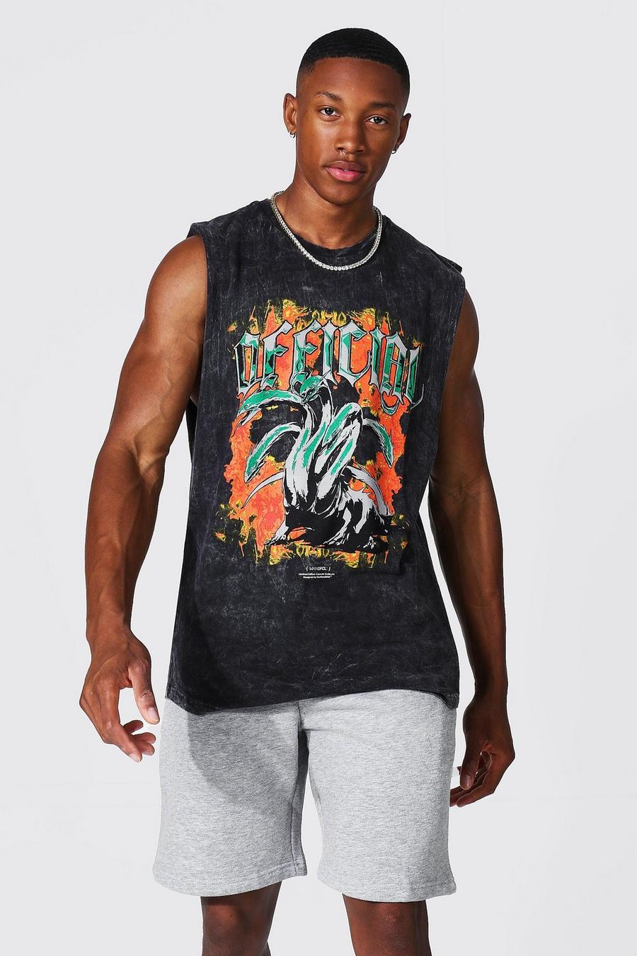 Charcoal Oversized Official Graphic Acid Wash Tank image number 1