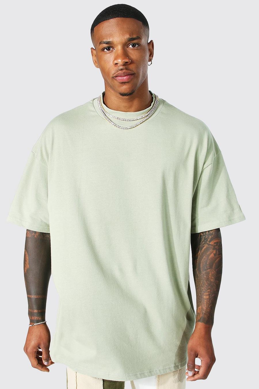 T-shirt oversize in cotone pesante con girocollo ampio, Sage verde image number 1