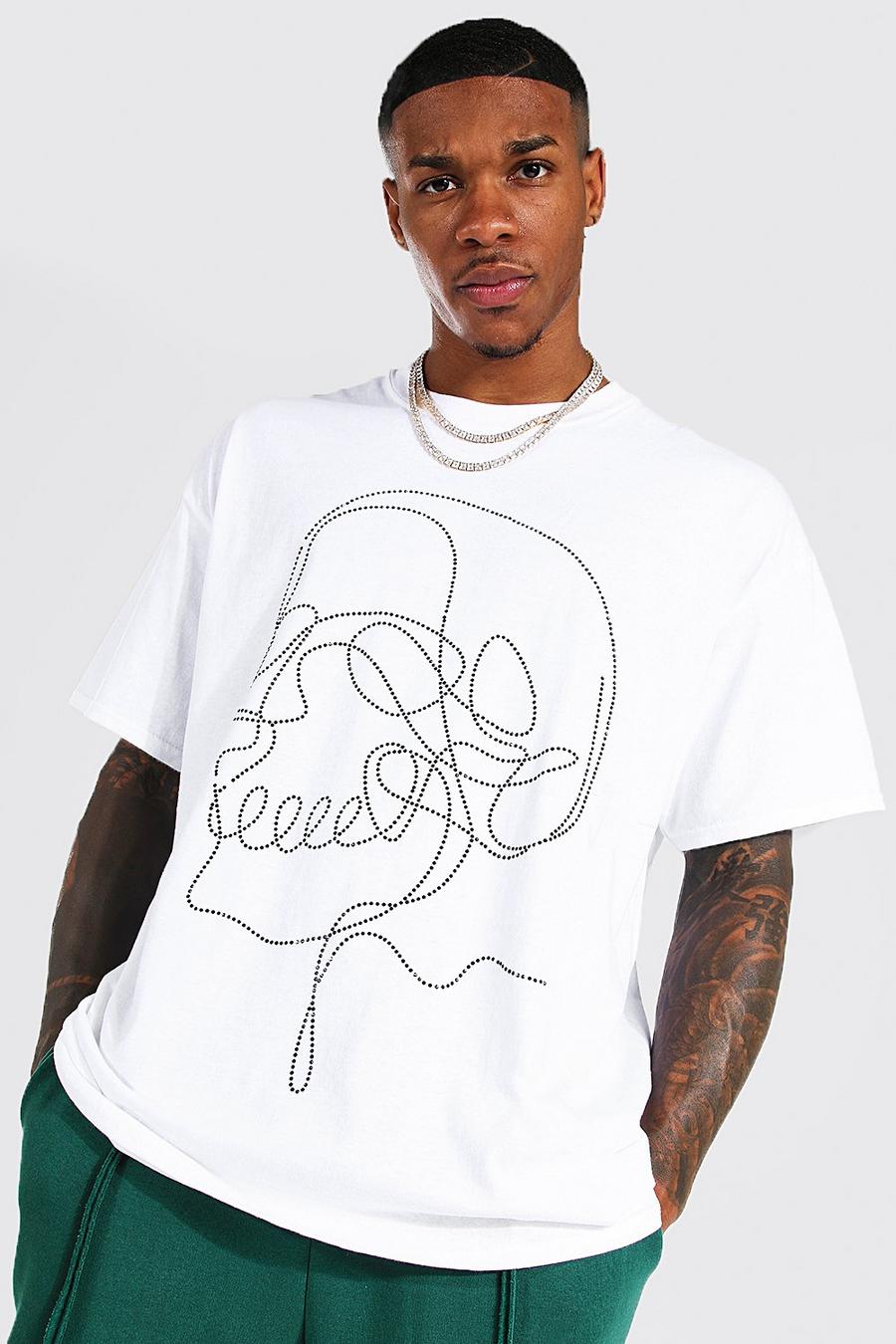 T-shirt oversize tête de mort, White blanc image number 1