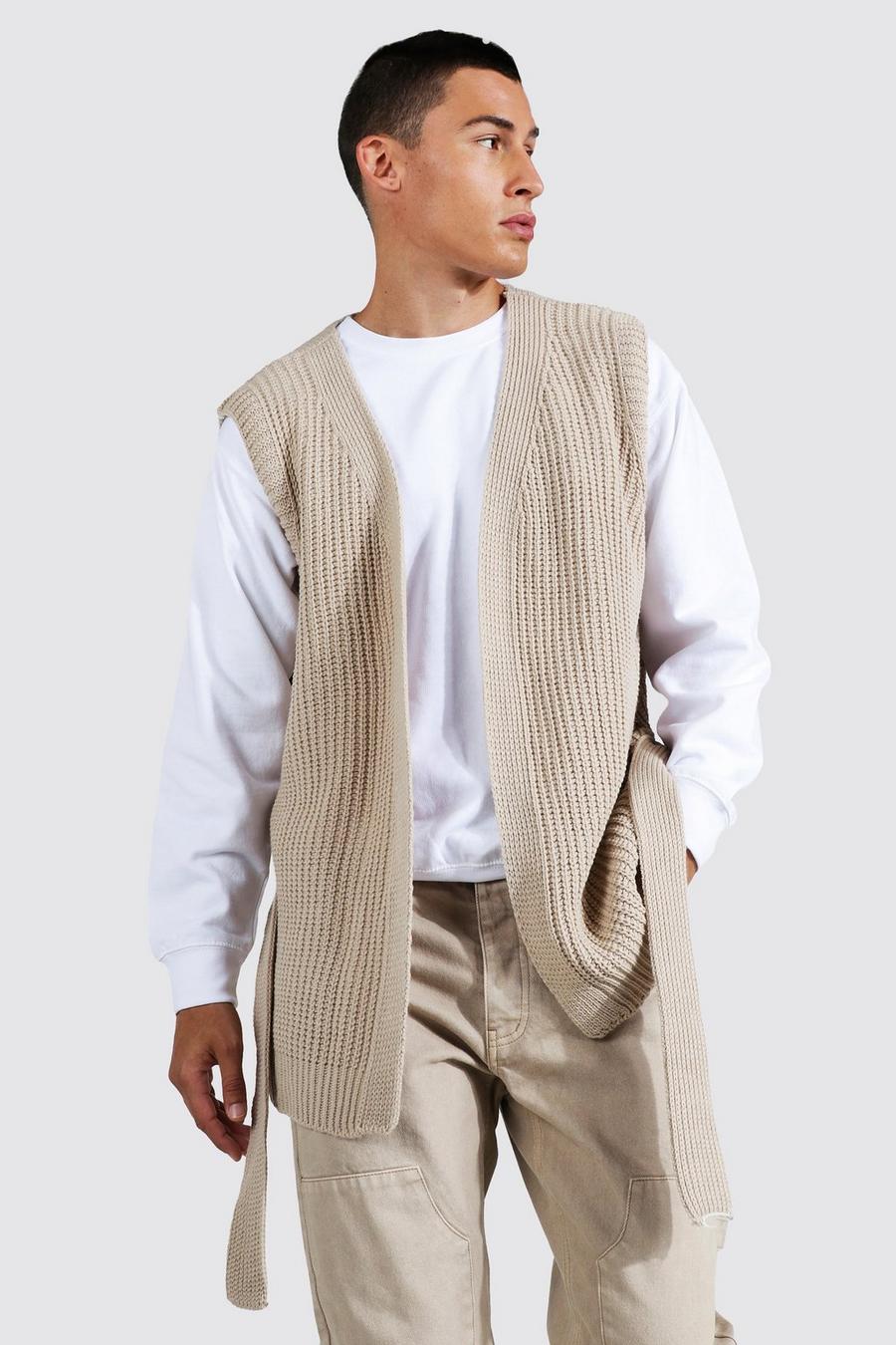 Stone beige Chunky Knitted Oversized Gilet image number 1