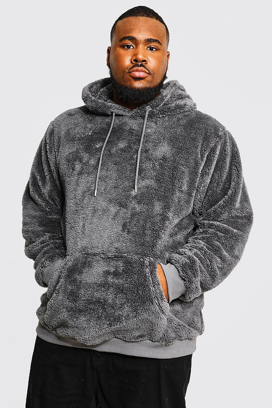 Charcoal grå Plus Borg Over The Head Hoodie image number 1
