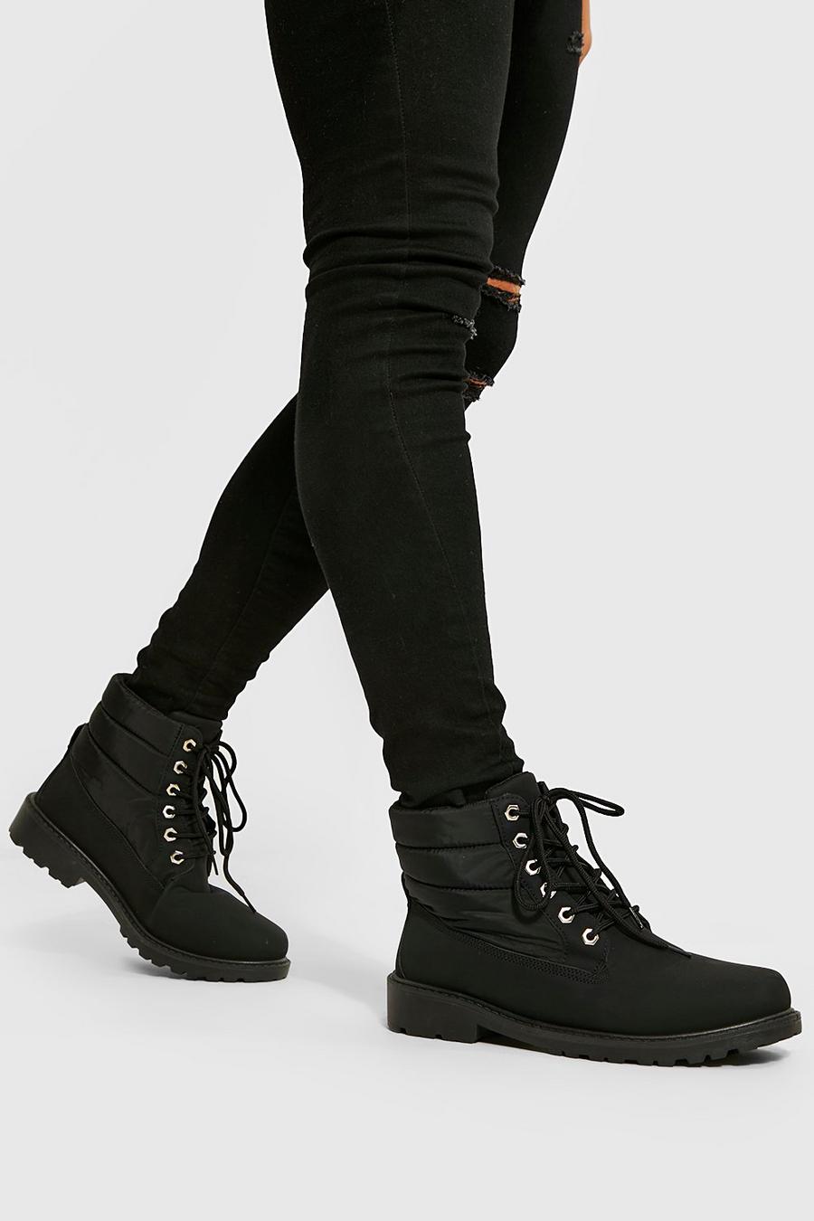 Black schwarz Padded Lace Up Boot image number 1