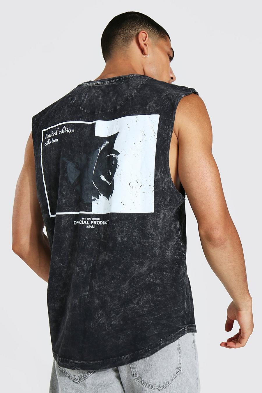 Camiseta sin mangas oversize con lavado de ácido y estampado de rosas, Charcoal grigio image number 1