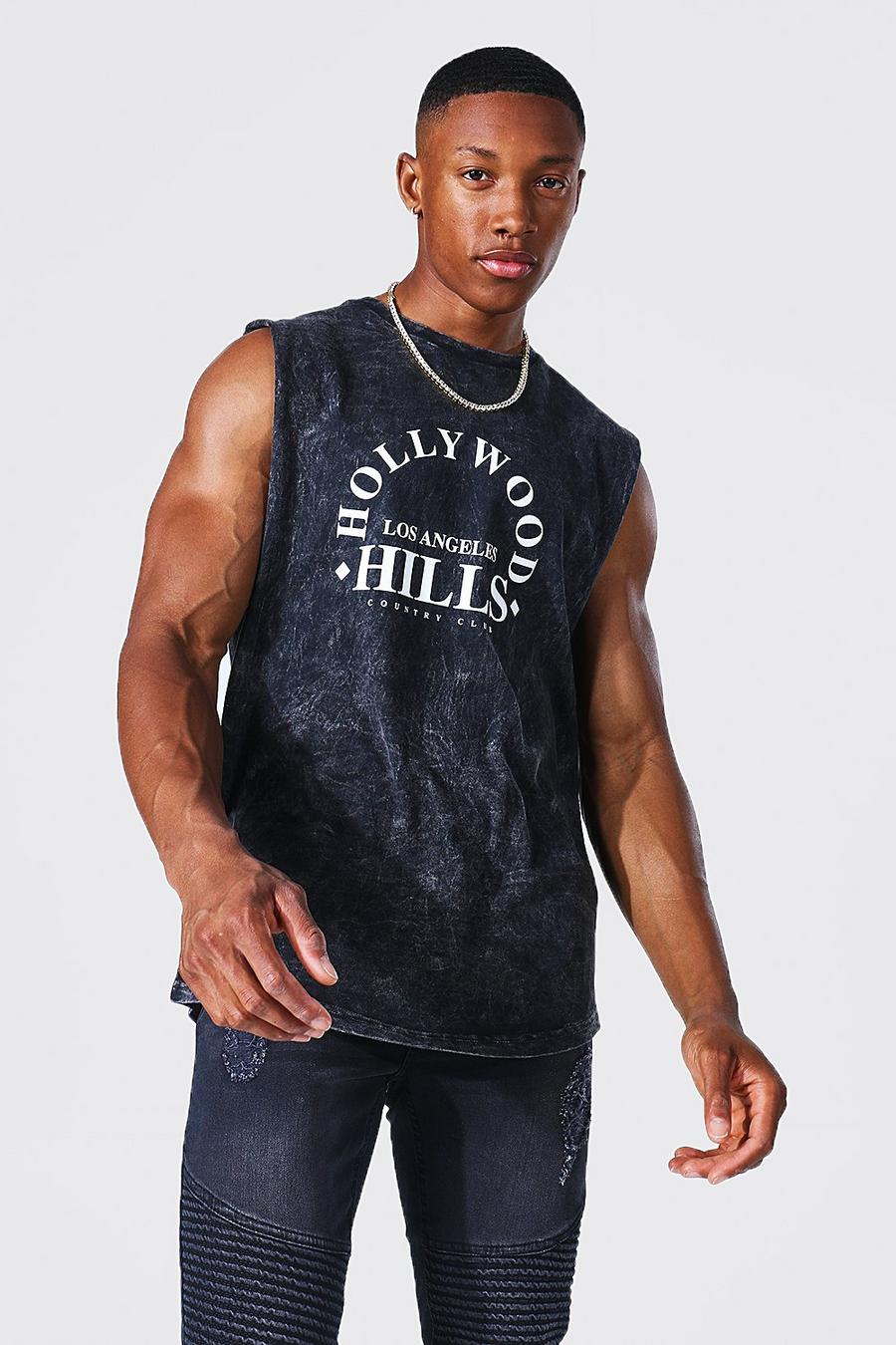 Camiseta sin mangas oversize con lavado de ácido Hollywood Hills, Charcoal gris image number 1