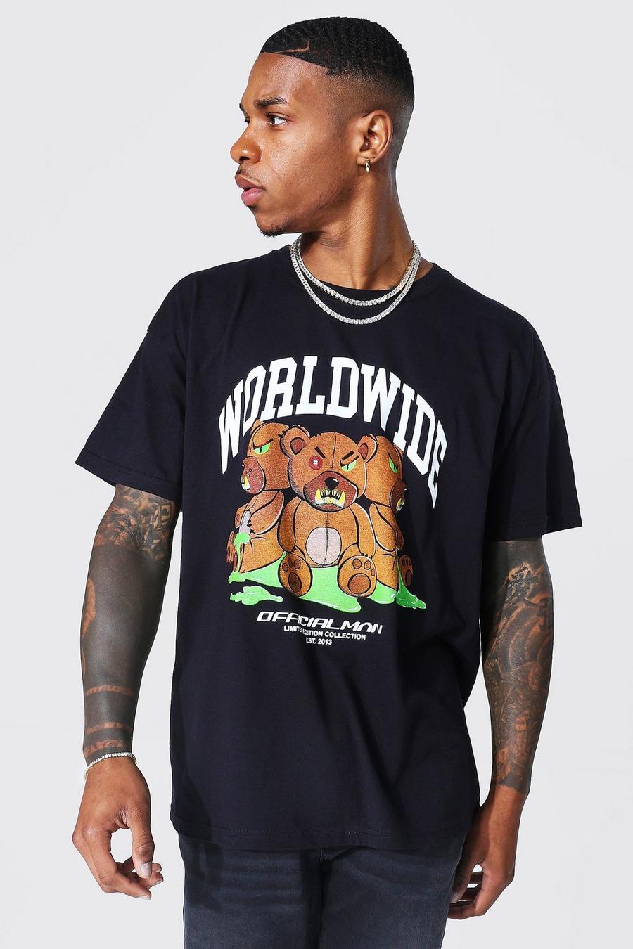 Black Oversized Teddy Graphic T-shirt image number 1