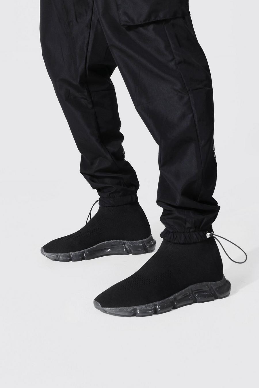 Sneaker a calza con suola trasparente, Black negro image number 1