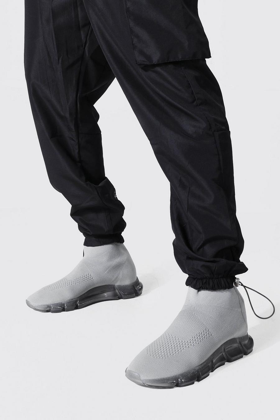Sneaker a calza con suola trasparente, Grey grigio image number 1