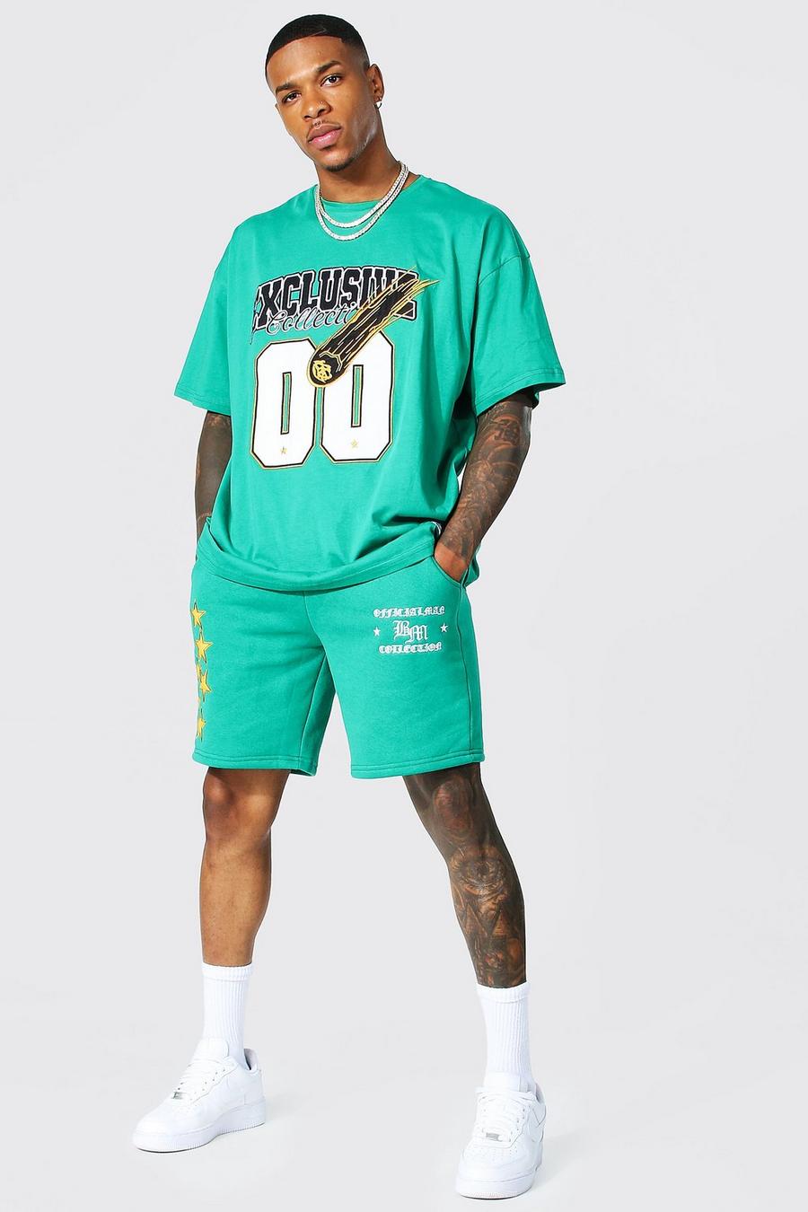 Green Exclusive Oversize Basketlinne och shorts i varsitystil image number 1