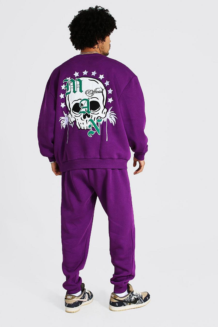 Purple Oversized M Skull Varsity Sweater Tracksuit image number 1
