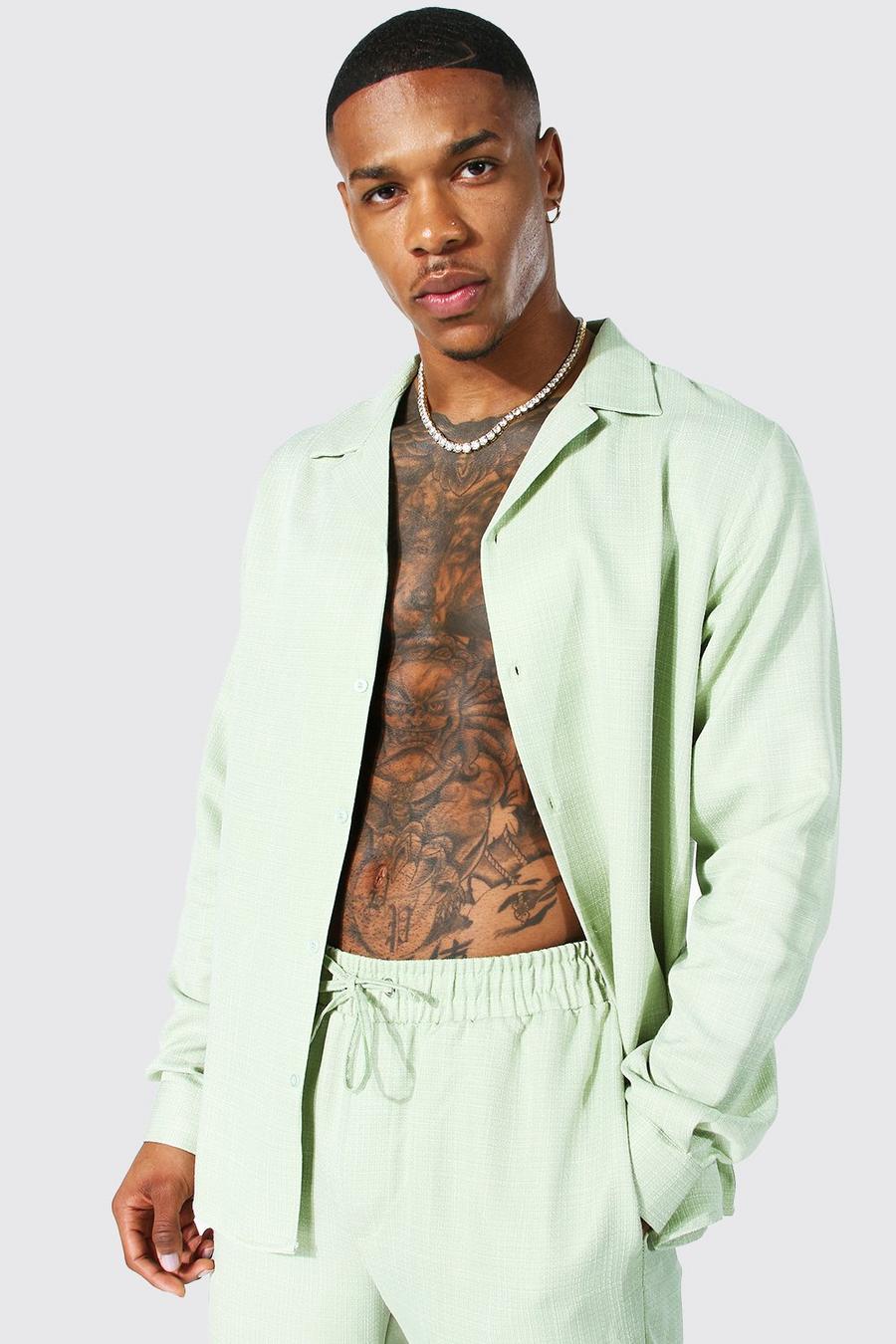 Camicia a maniche lunghe in lino con rever, Sage verde image number 1