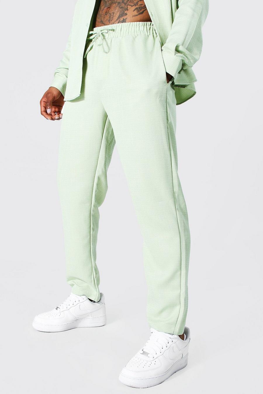 Sage green Linen Slim Crop Elasticated Trousers image number 1